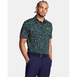 Under Armour Playoff Polo Shirt Mens XL Green Floral Golf Performance Loose Fit